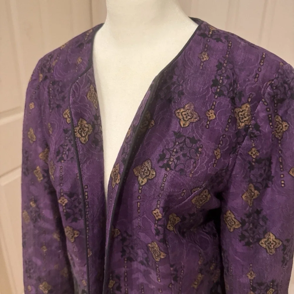 Vintage Coldwater Creek Women's Size 10 Med Purple Floral Cotton Open Jacket‎